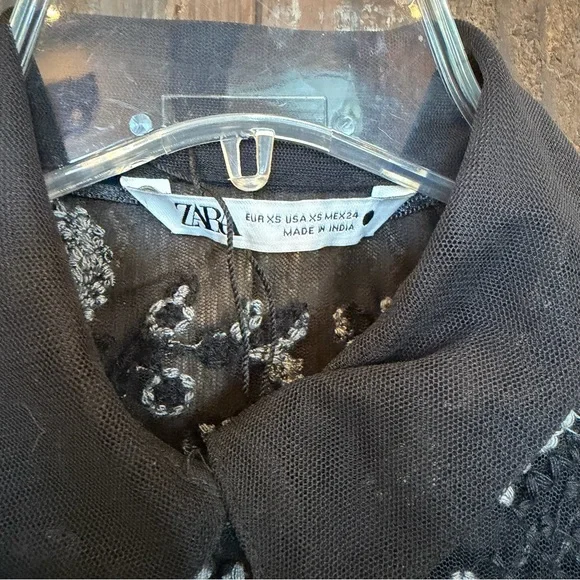 Zara Longline Embroidered Tulle Blouse in - Picture 5 of 6